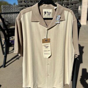 Vintage Silk Brand Circa 1969 100% Silk Shirt Beige Button Up Camp Collar Shirt